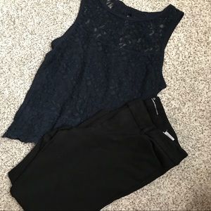 Navy Lace Top with Bow | M